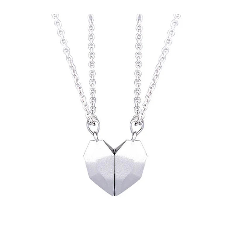 2 Pcs Simple Trendy Magnetic Couple Necklace Friendship Heart Pendant Necklace For Men Women Valentine Day Gift Jewelry