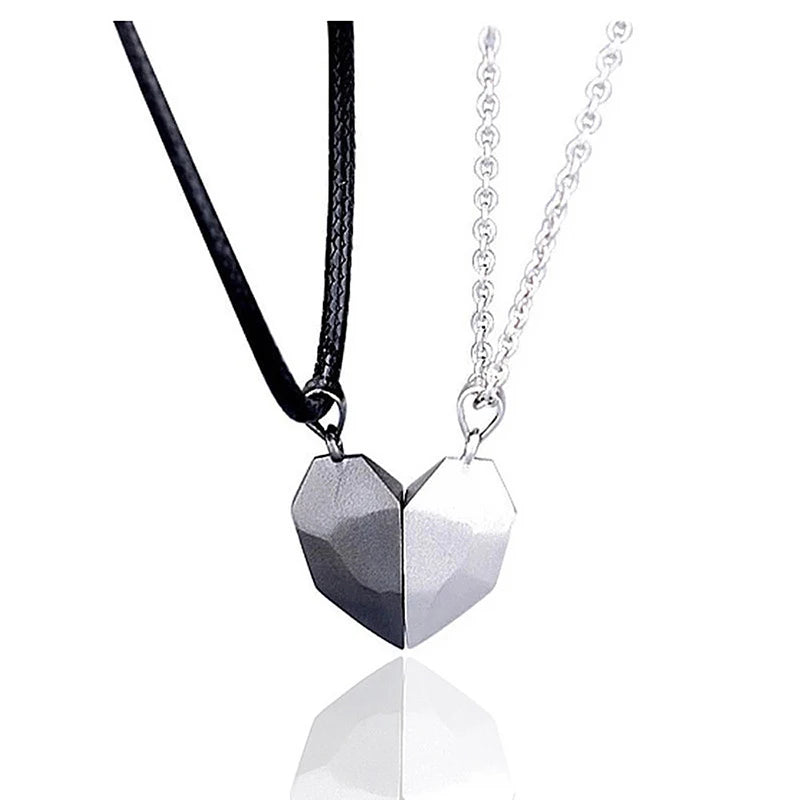 2 Pcs Simple Trendy Magnetic Couple Necklace Friendship Heart Pendant Necklace For Men Women Valentine Day Gift Jewelry