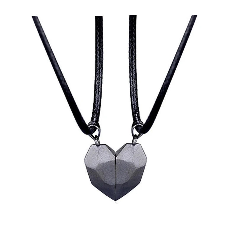 2 Pcs Simple Trendy Magnetic Couple Necklace Friendship Heart Pendant Necklace For Men Women Valentine Day Gift Jewelry